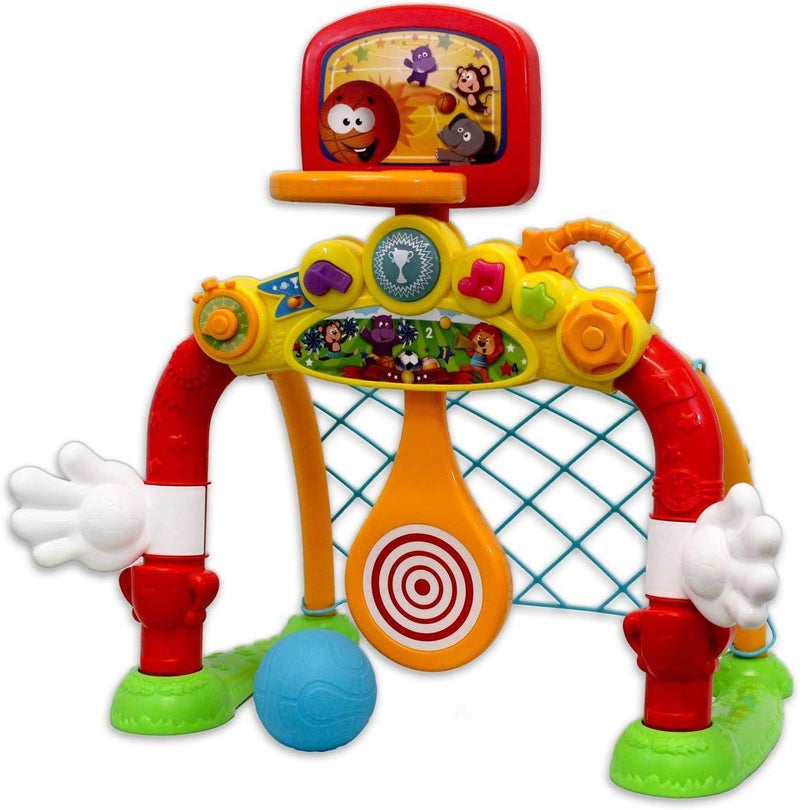 WinFun مجموعة وين فن 4 في 1 للعب الممتع - كرة القدم، كرة السلة، البولينغ ولعبة الجولف مع هدف للتدريب | لعب تفاعلي مع شبكة كرة القدم وأقماع البولينغ | مجموعة اللعب المستهدفة الشاملة | للأطفال من 18 شهرًا وما فوق - Image 1